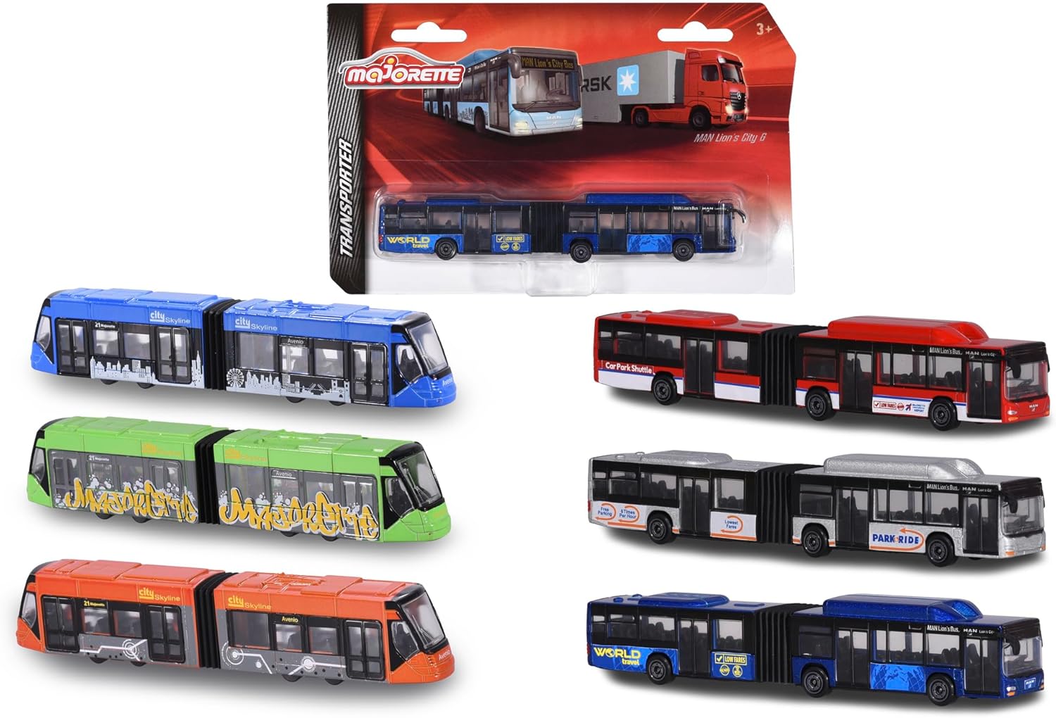 MAJORETTE MAN CITY BUS+SIEMENS AVENIO TRAM 6-ASST.