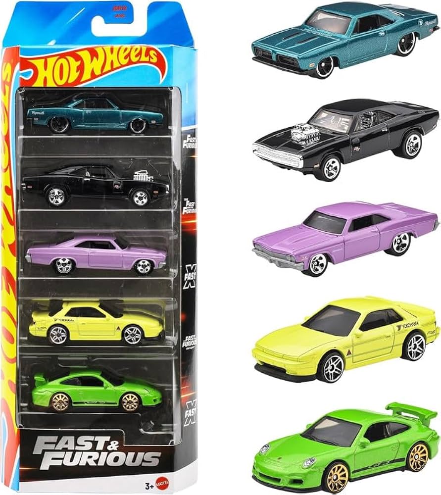 HOTWHEELS BASIC 5 PACK COMBO FORMULA 1 + FAST AND FURIOUS + STUNT CARS