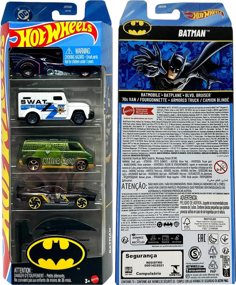 HOTWHEELS BASIC 5 PACK COMBO FERRARI + BATMAN + STUNT CARS