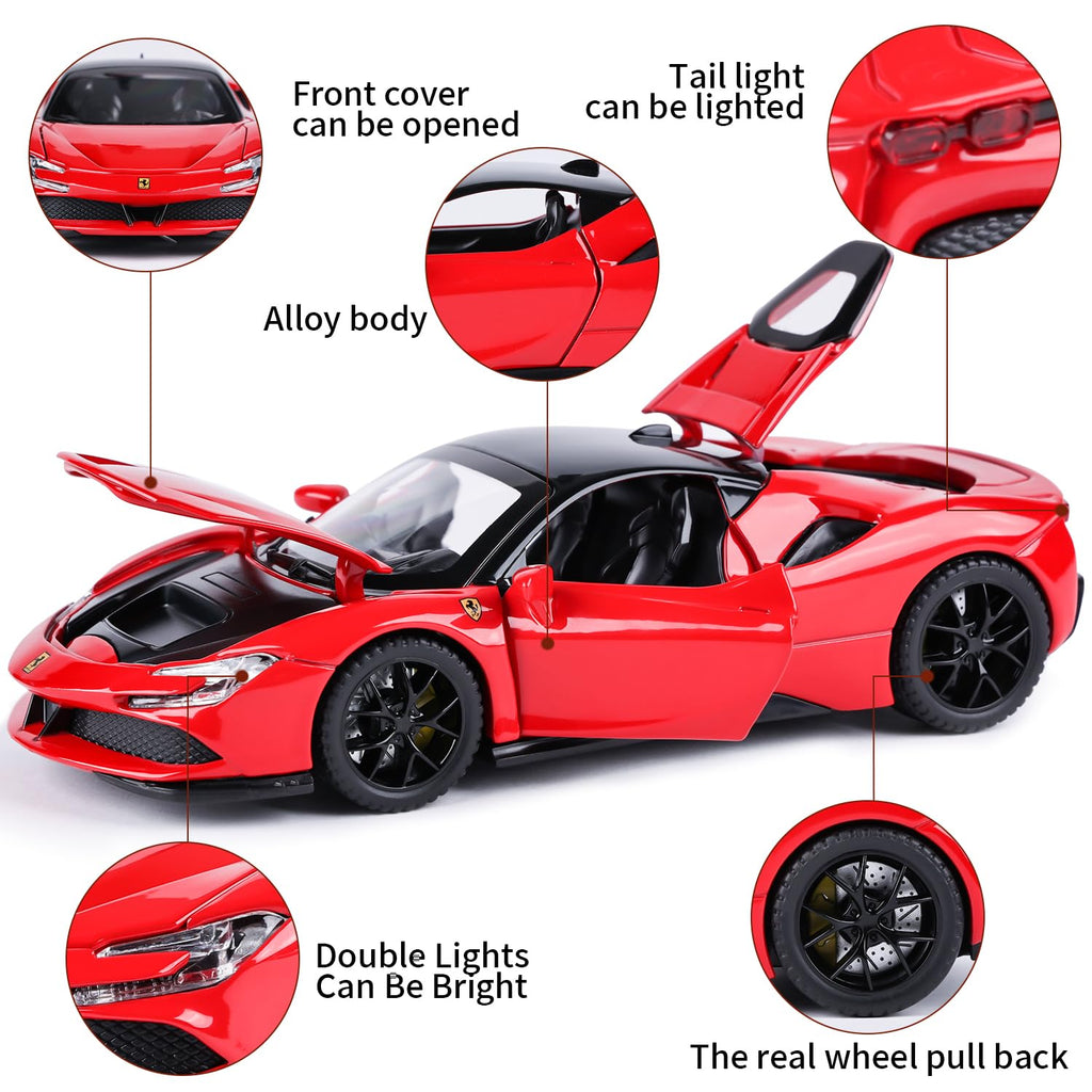 JJ FERRARI DC METAL ALLOY MODEL CAR SOUND LIGHT PULL BACK