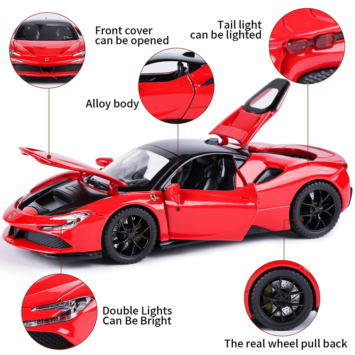 JJ FERRARI DC METAL ALLOY MODEL CAR SOUND LIGHT PULL BACK