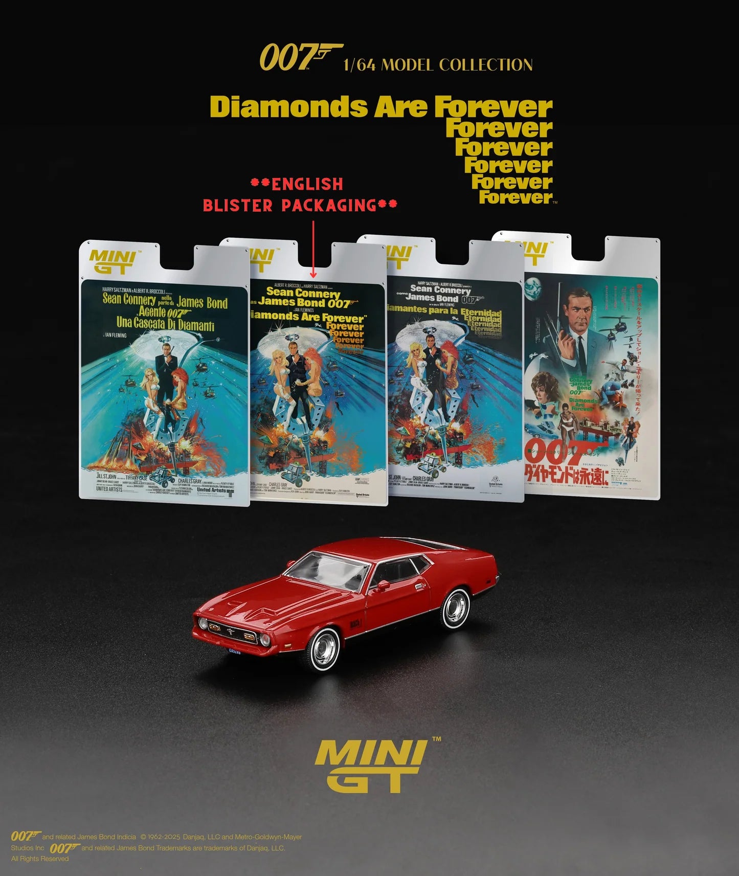 MINIGT FORD MUSTANG MACH 1 ( DIAMONDS ARE FOREVER) BLISTER