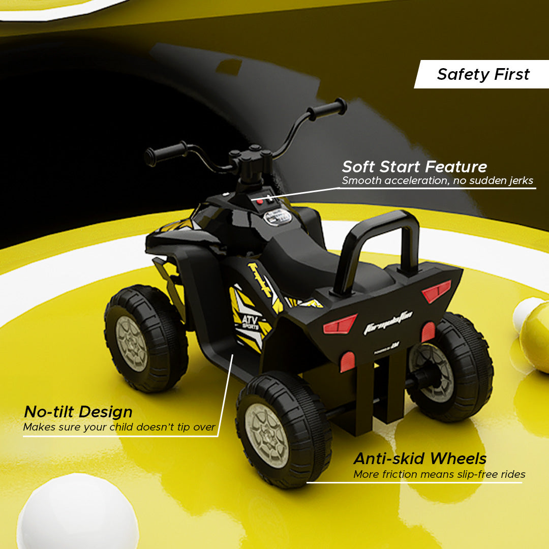 Formula Fun TurboTrek Battery Operated ATV Quad-Bike Powered by EMotorad| 40 mins Runtime | Foot Accelerator | LED Lights | Integrated Music | Anti-Skid Tyres