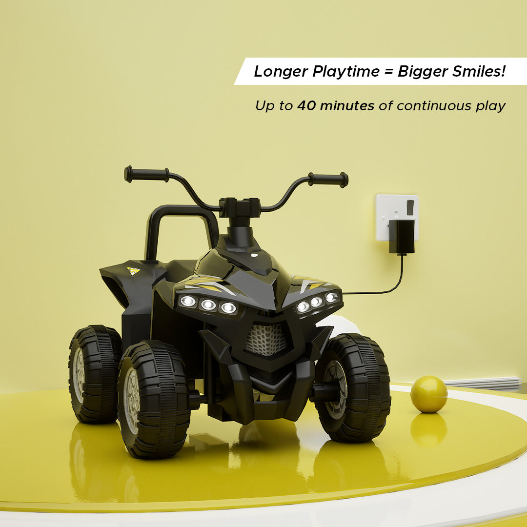 Formula Fun TurboTrek Battery Operated ATV Quad-Bike Powered by EMotorad| 40 mins Runtime | Foot Accelerator | LED Lights | Integrated Music | Anti-Skid Tyres