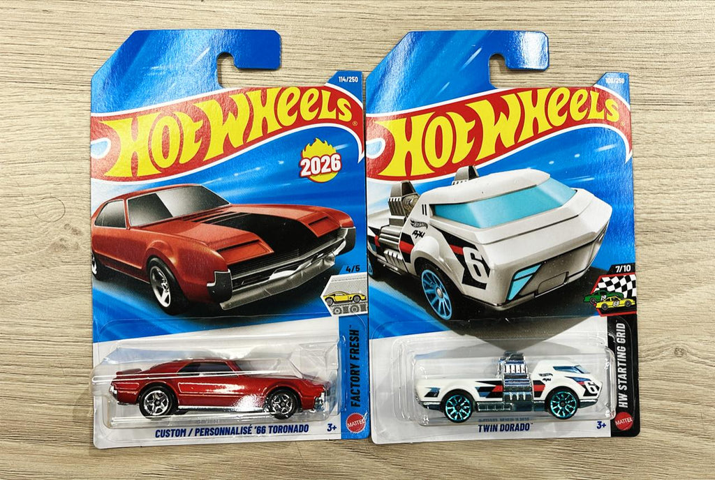 HOTWHEELS BASIC CAR 2026 E CASE MASERATI TIP0 + 66 TORONADO + TWIN DORADO