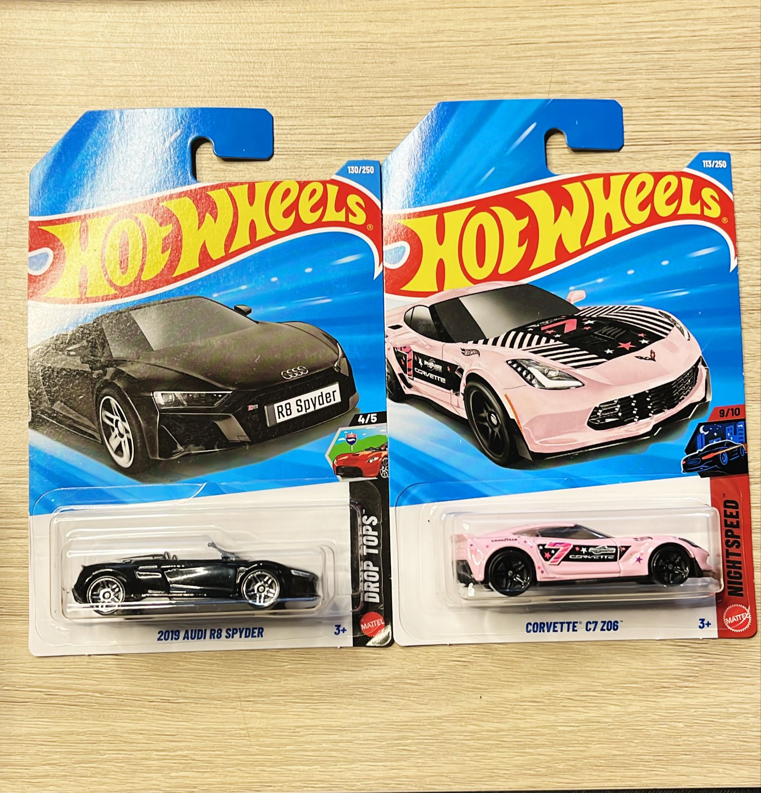 HOTWHEELS BASIC CAR 2026 E CASE 2019 AUDI SPYDER + CORVETTE + PASS N GASSER  +  COUPE CLIP