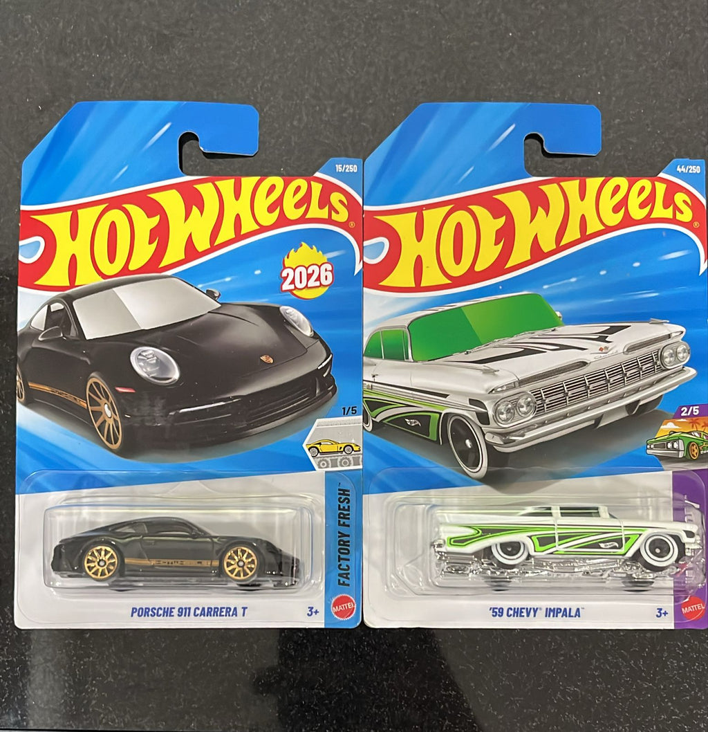 HOTWHEELS BASIC CAR 2026 G CASE PORSCHE 911 CARRERA + 59 IMPALA + EL SEGUNDO + BULLET PROOF