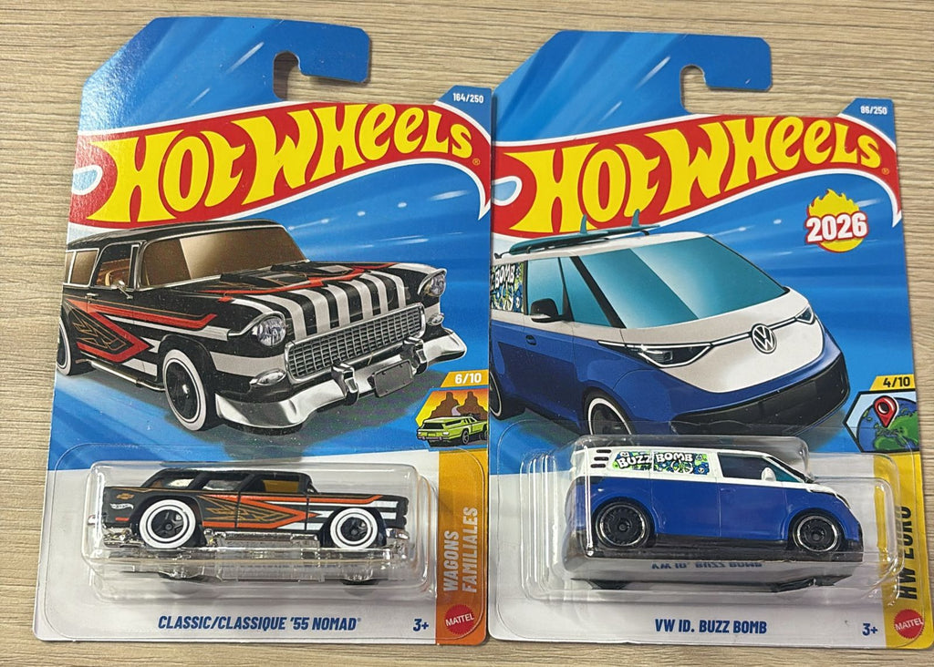 HOTWHEELS BASIC CAR 2026 H CASE AUSTIN MINI COOPER + VW BUZZ + 55 NOMAD