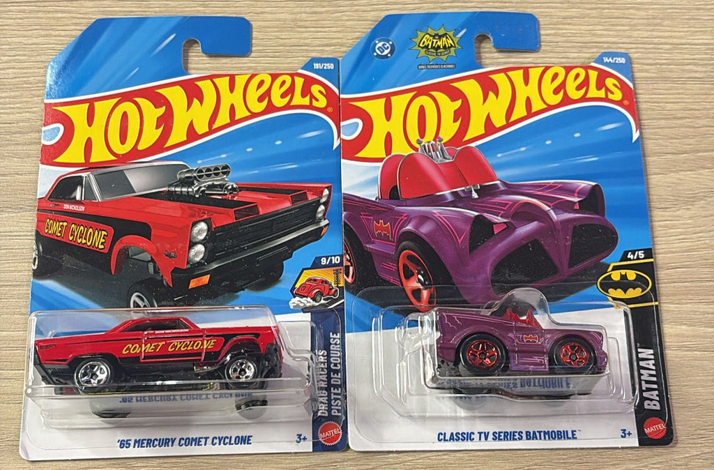 HOTWHEELS BASIC CAR 2026 H CASE FORD MUSTANG MACH E + BATMOBILE + 65 MERCURY COMET