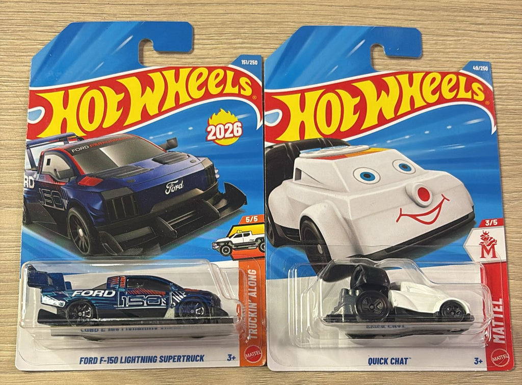 HOTWHEELS BASIC CAR 2026 H CASE CADILLAC CELESTIO + FORD F150 + QUICK CHAT