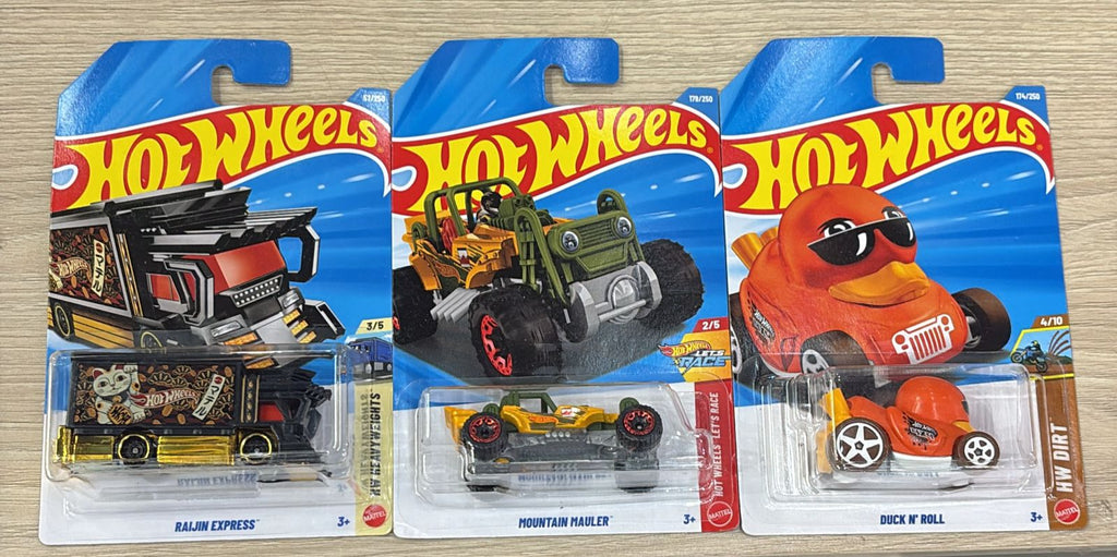 HOTWHEELS BASIC CAR 2026 J CASE 68 SHELBY GT 500 + 63 CHEVY + RAIJIN EXPRESS + DUCK N ROLL + MOUNTAIN MAULER