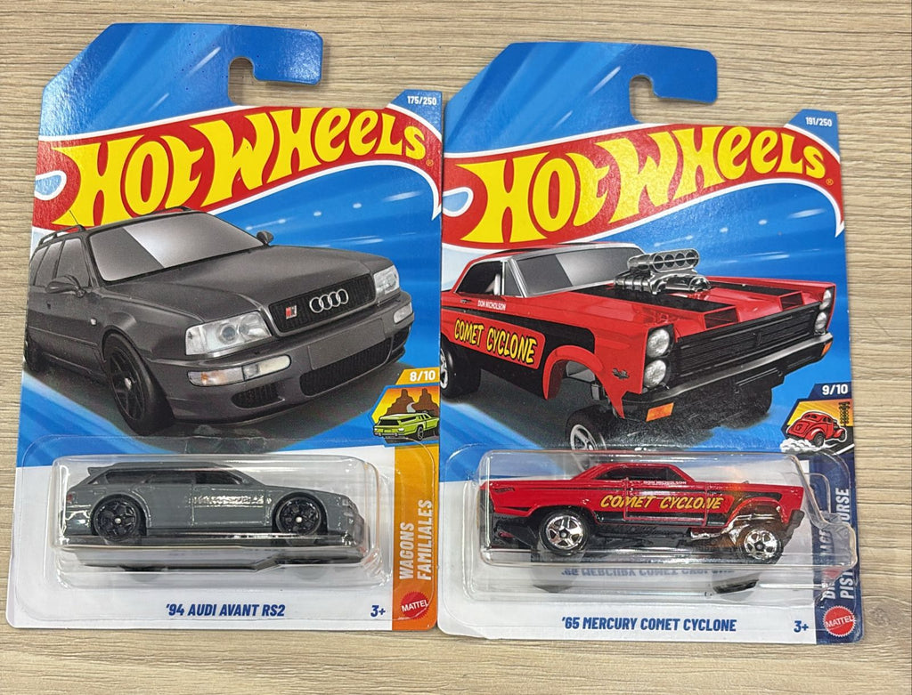 HOTWHEELS BASIC CAR 2026 J CASE 94 AUDI AVANT RS2 + 65 MERCURY COMET + MAILED IT + HAULEBACK +