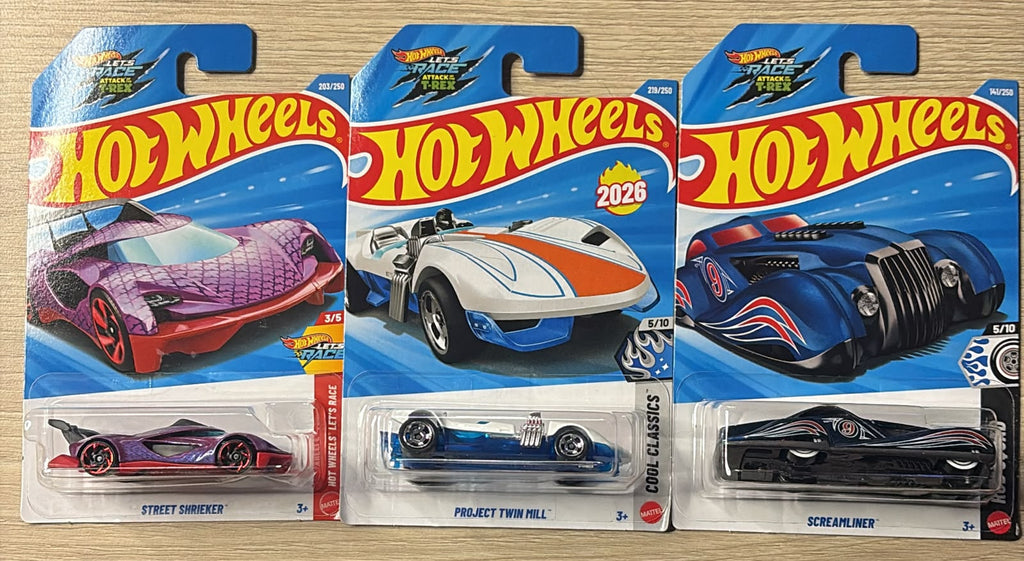 HOTWHEELS BASIC CAR 2026 L CASE ASTON MARTIN F1 + STREET SHRIEKER + TWIN MILL + SCREAMLINER