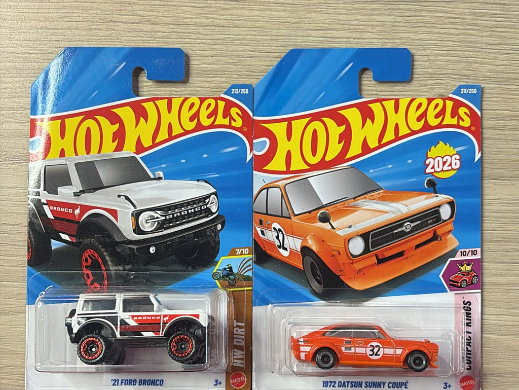 HOTWHEELS BASIC CAR 2026 L CASE FORD BRONCO + 1972 DATSUN SUNNY + TOYOTA SPRINTER + STREET SHAKER