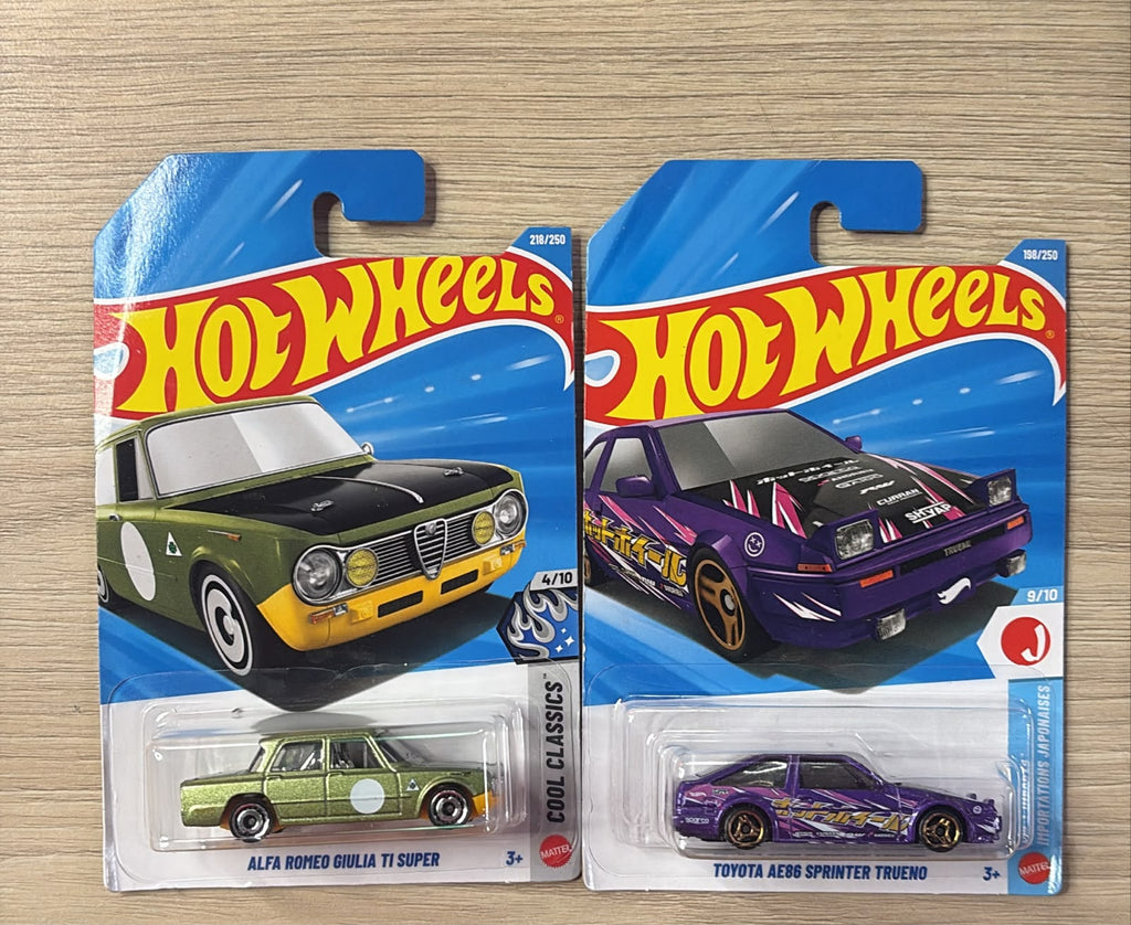 HOTWHEELS BASIC CAR 2026 L CASE ALFA ROMEO + TOYOTA SPRINTER + 62 CHEVY PICK UP + FIAT  500 C