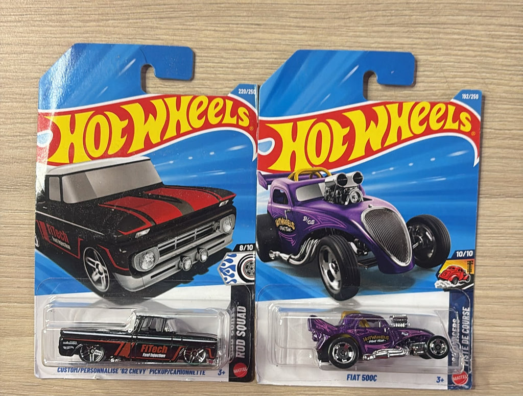 HOTWHEELS BASIC CAR 2026 L CASE ALFA ROMEO + TOYOTA SPRINTER + 62 CHEVY PICK UP + FIAT  500 C