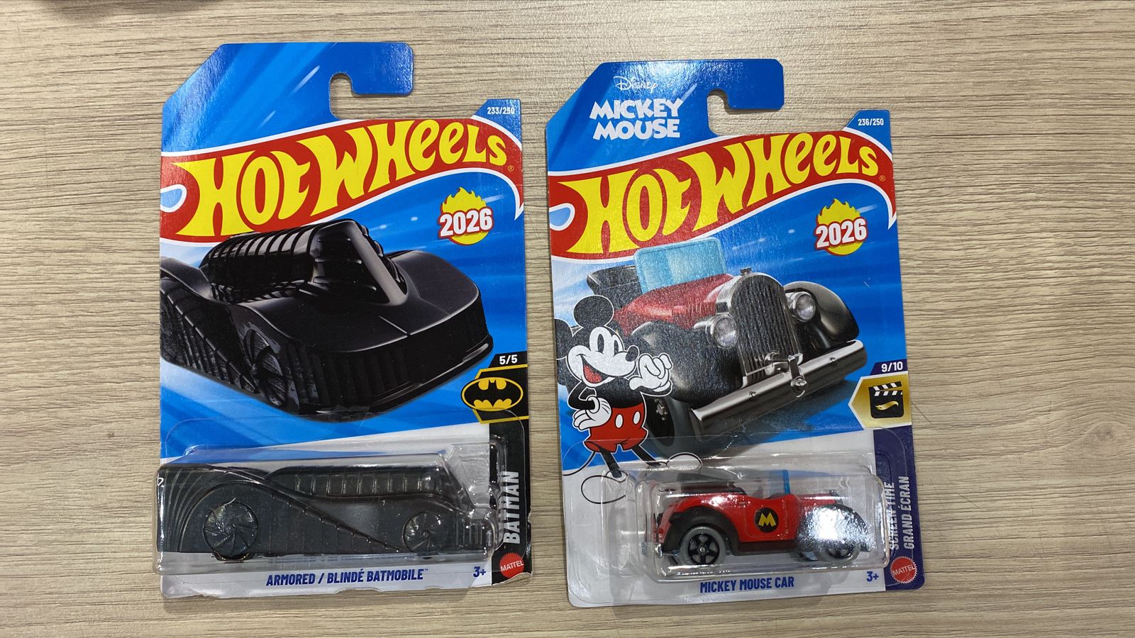 HOTWHEELS BASIC CAR 2026 N CASE TOYOTA PIRUS CUSTOM + MICKEY MOUSE + ARMORED BATMOBILE